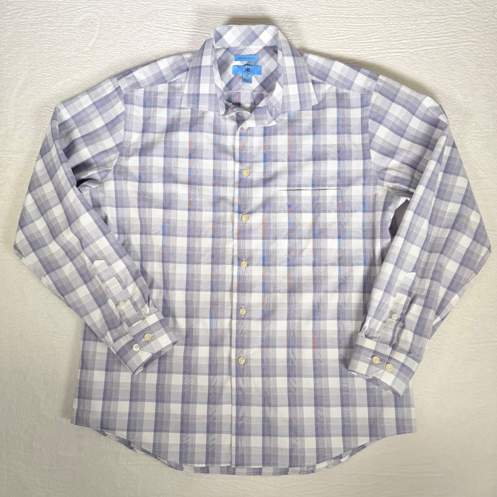 Egara Mens Non Iron Slim Fit Plaid Button Down Shirt Long Sleeve XL‎ 17 17 1/2